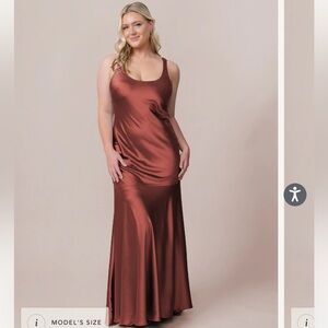 Shona Joy Lana satin and tulle Maxi Dress in cinnamon rose satin